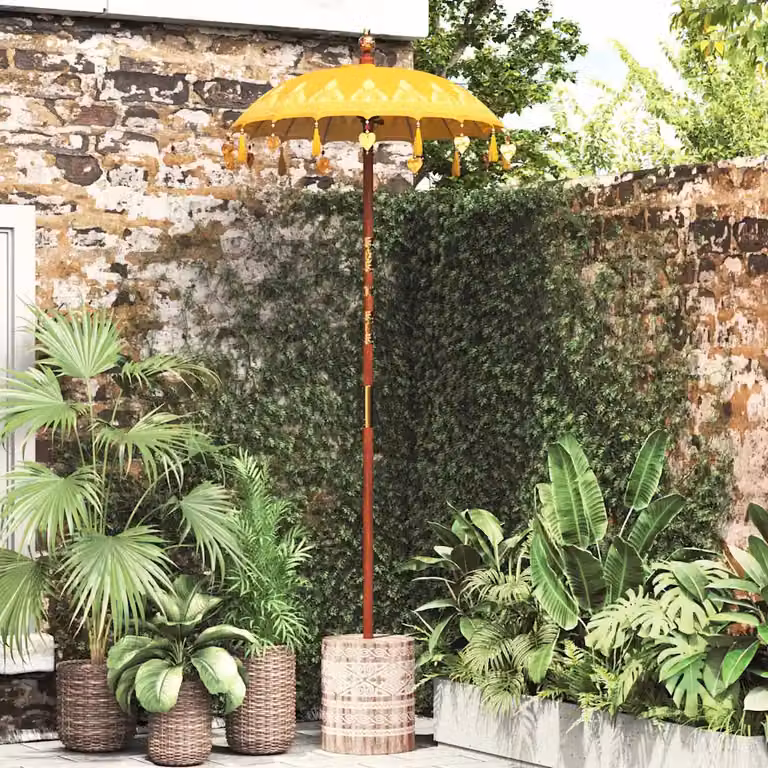 vidaXL Ombrello balinese con base Giallo L/P/H: 95 x 95 x 260 cm