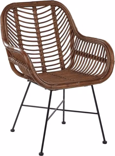Poltrona moderna in rattan marrone con gambe in metallo nero BELIANI per soggiorno, camera da letto o sala da pranzo
