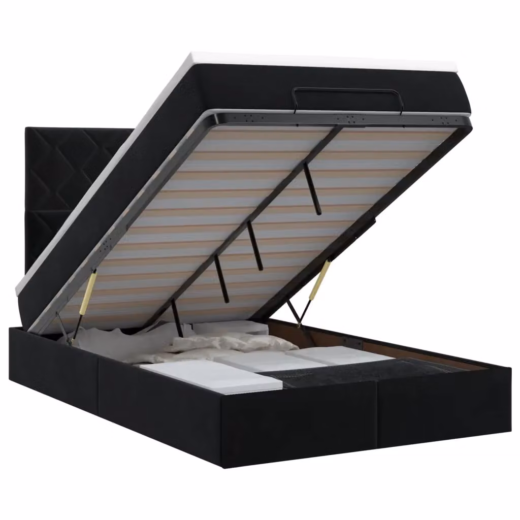 Letto ottomano moderno vidaXL in velluto con contenitore a sollevamento L: 120 cm, P: 200 cm, H: 128 cm, colori bianco e nero – 2