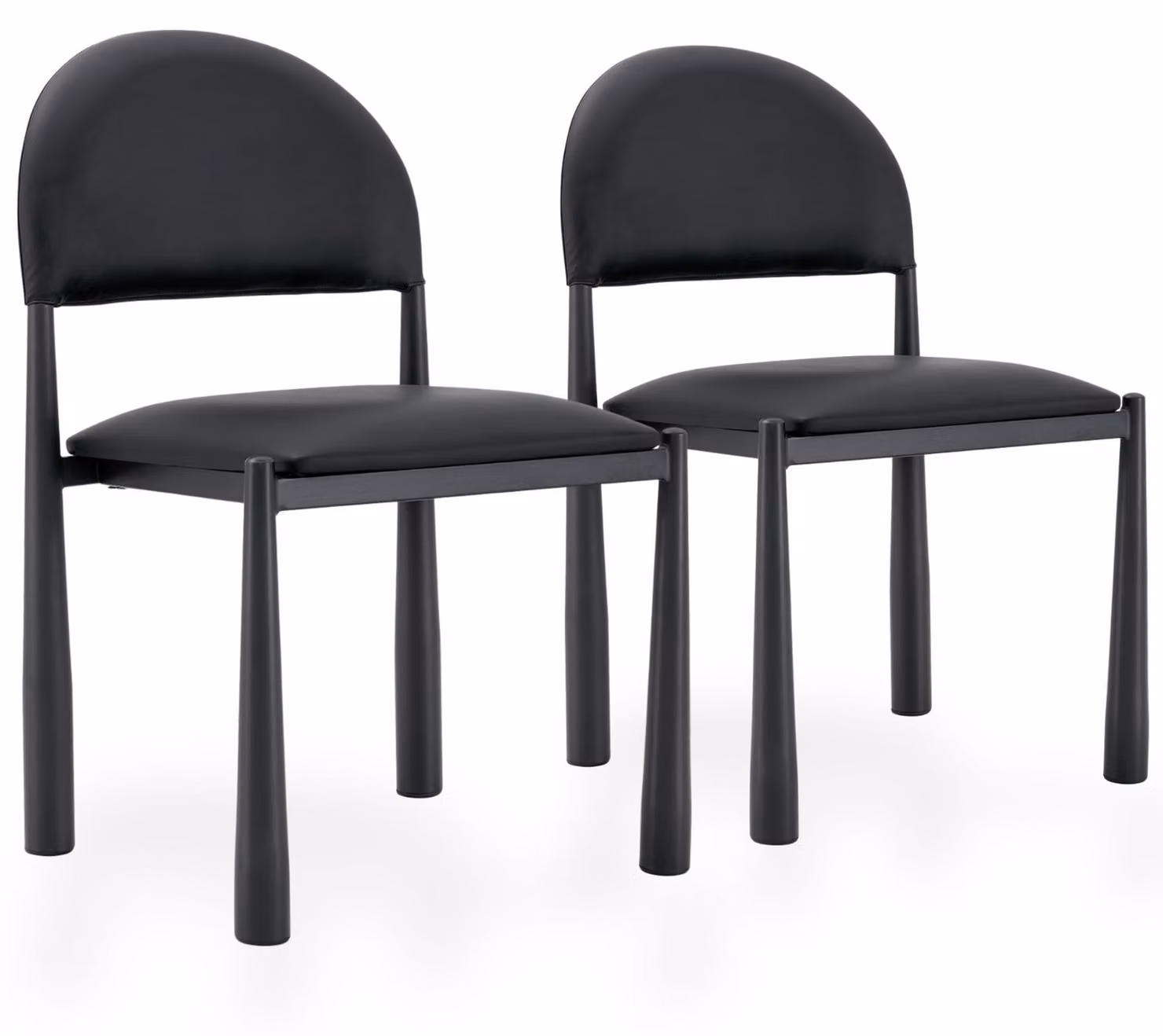 Set di 2 sedie da pranzo in ecopelle, con schienale imbottito a forma semicircolare e gambe in metallo, colore nero/nero