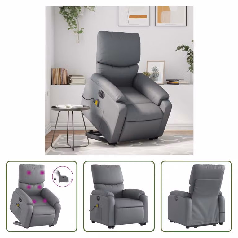 The Living Store Sedia massaggiante con supporto in piedi elettrica in ecopelle grigia