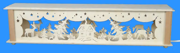 Alzata decorativa con motivi di animali della foresta e illuminazione. Dimensioni: 52x10x10 cm. Nuova