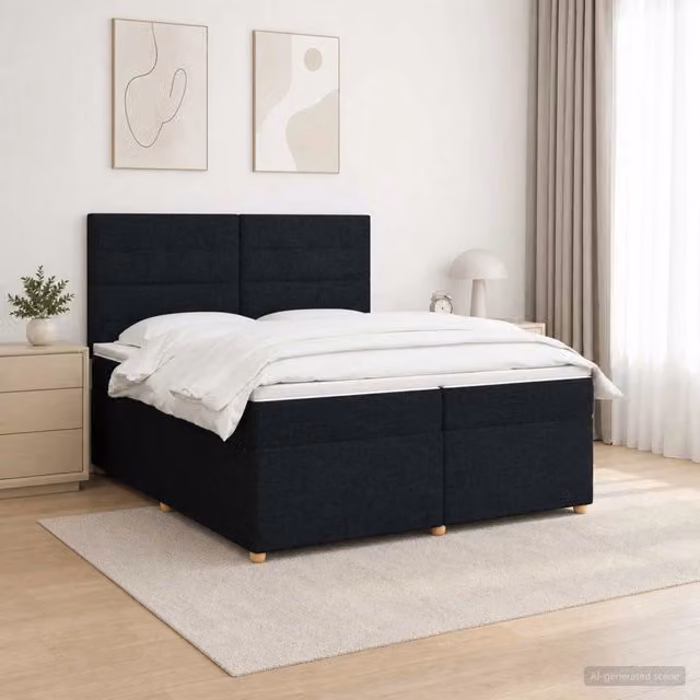 Letto box spring moderno vidaXL con materasso ibrido e base contenitore con illuminazione sottostante e porta USB, colore nero, L/P: 200 x 200 cm