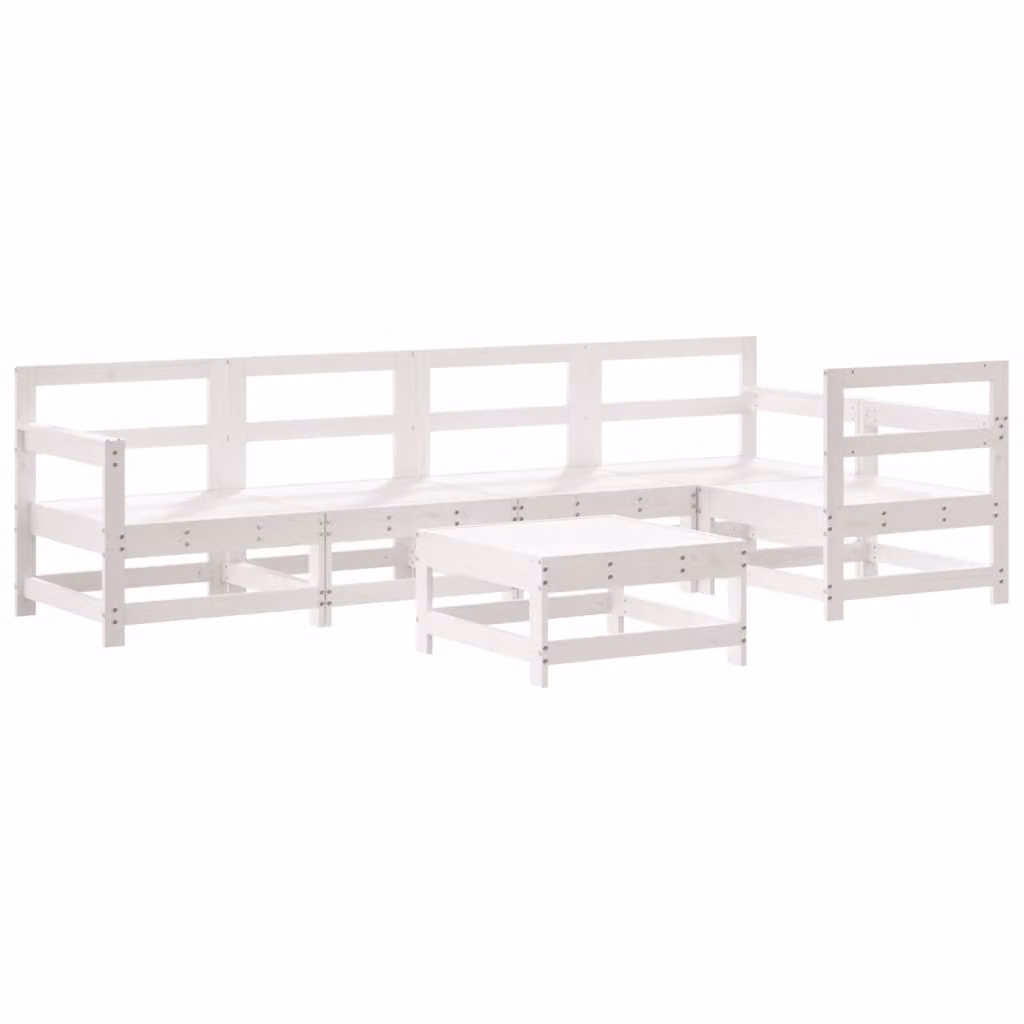 Set Salotto da Giardino 6 pz Bianco in Legno Massello di Pino