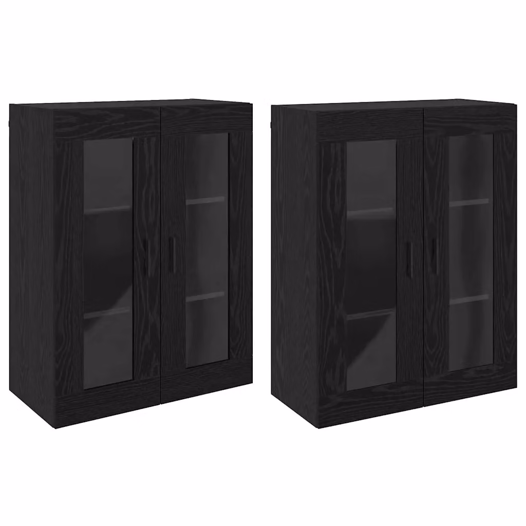 Set di 2 armadi da muro moderni vidaXL in legno e vetro nero opaco L: 69,5 cm, P: 34 cm, H: 90 cm – 2