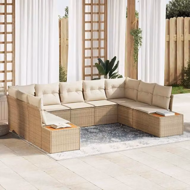 Set Divano da Giardino 9 pz Beige Poly Rattan 3348167