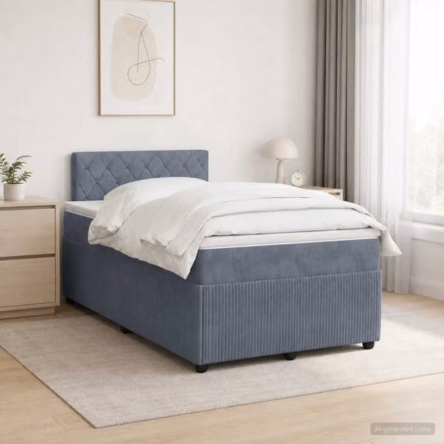 Letto box spring vidaXL con materasso a molle insacchettate in tessuto grigio e bianco L/P: 120 x 200 cm – 1