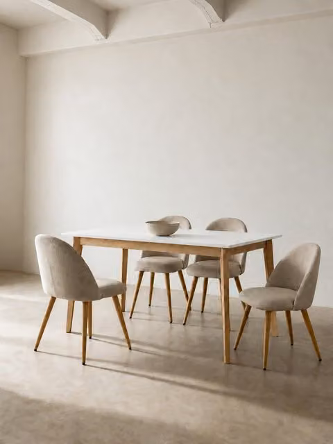 Set tavolo da pranzo 120 Basic + 4 sedie beige Brila - Kenay Home