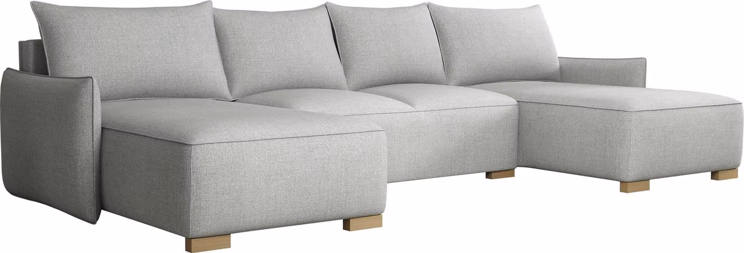 MIRJAN24 Completo divano Focus U, divano ad angolo con contenitore e funzione letto, piedini in legno color naturale, simmetrico (colore: Soul 16)