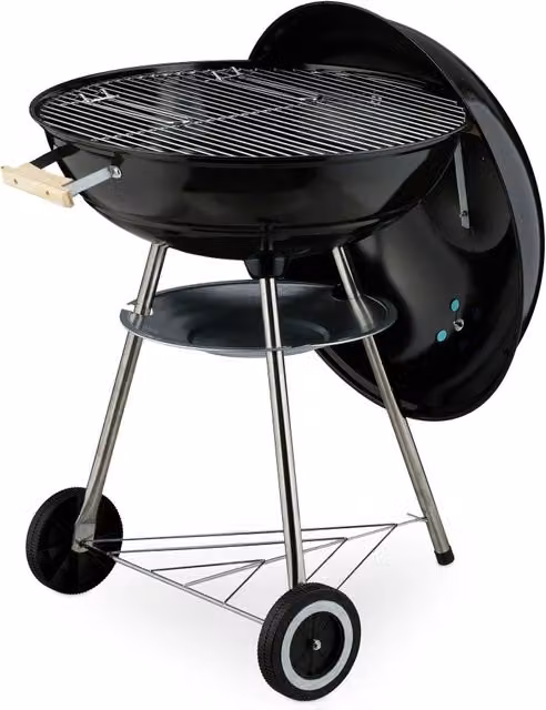 Barbecue a carbone con coperchio per giardino 89 x 46 x 58 cm facile da pulire moderno in acciaio nero 13_0016742