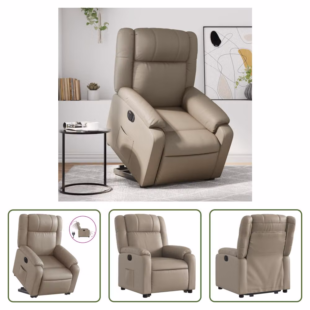 The Living Store Poltrona relax con supporto elettrico Cappuccino in ecopelle