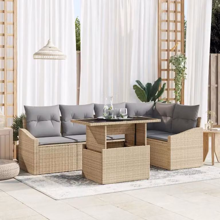 vidaXL Set Divano da Giardino a L con Tavolino da 6 Pezzi, Beige e Grigio
