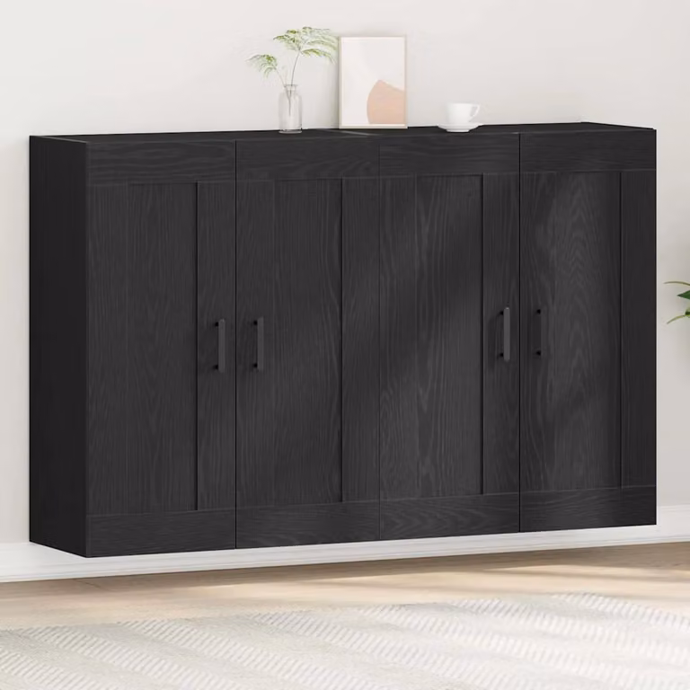 Set di 2 mobili a muro moderni vidaXL in MDF e metallo, colore nero opaco, L: 69,5 cm, P: 34 cm, H: 90 cm