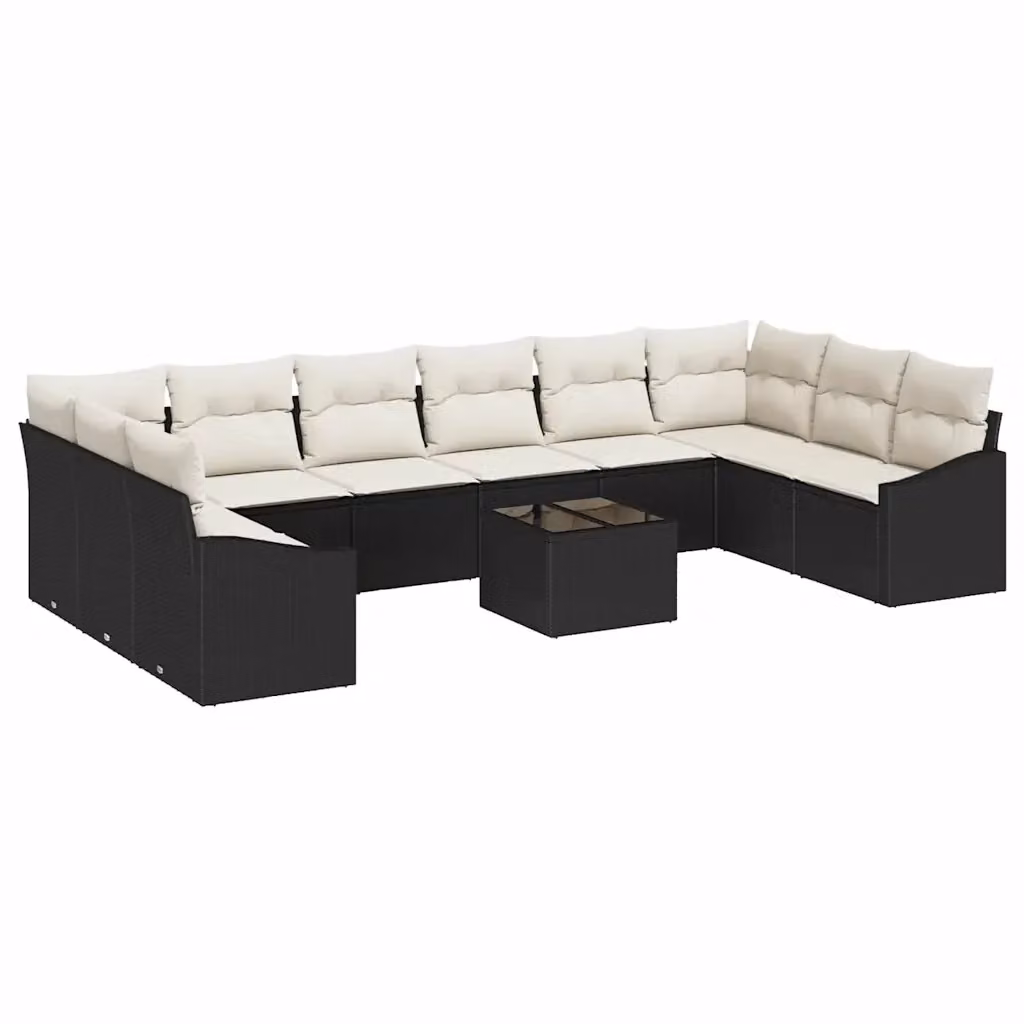 Set Divano da Giardino a Forma di U vidaXL in Polyrattan Marrone e Beige con Cuscini e Tavolino da Esterno – 2