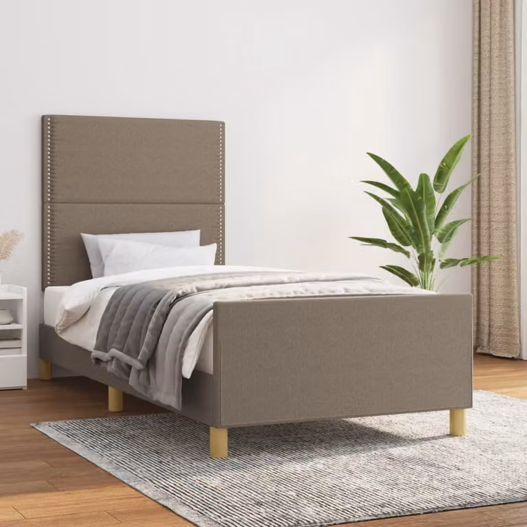 The Living Store Struttura letto con testiera Taupe 90x190 cm in tessuto