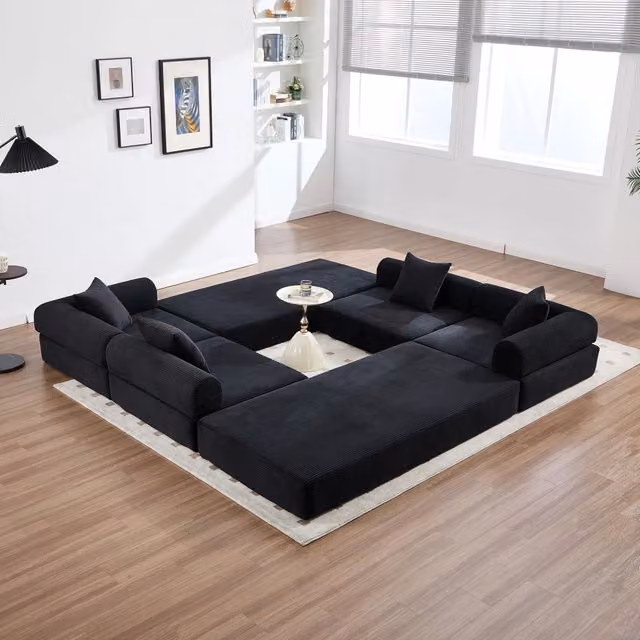 Divano modulare trasformabile in letto Mivray in velluto nero con imbottitura in schiuma