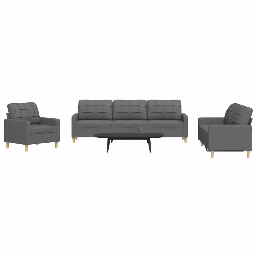 Set di divani 3 pezzi vidaXL in tessuto grigio con struttura in metallo per soggiorno – 1