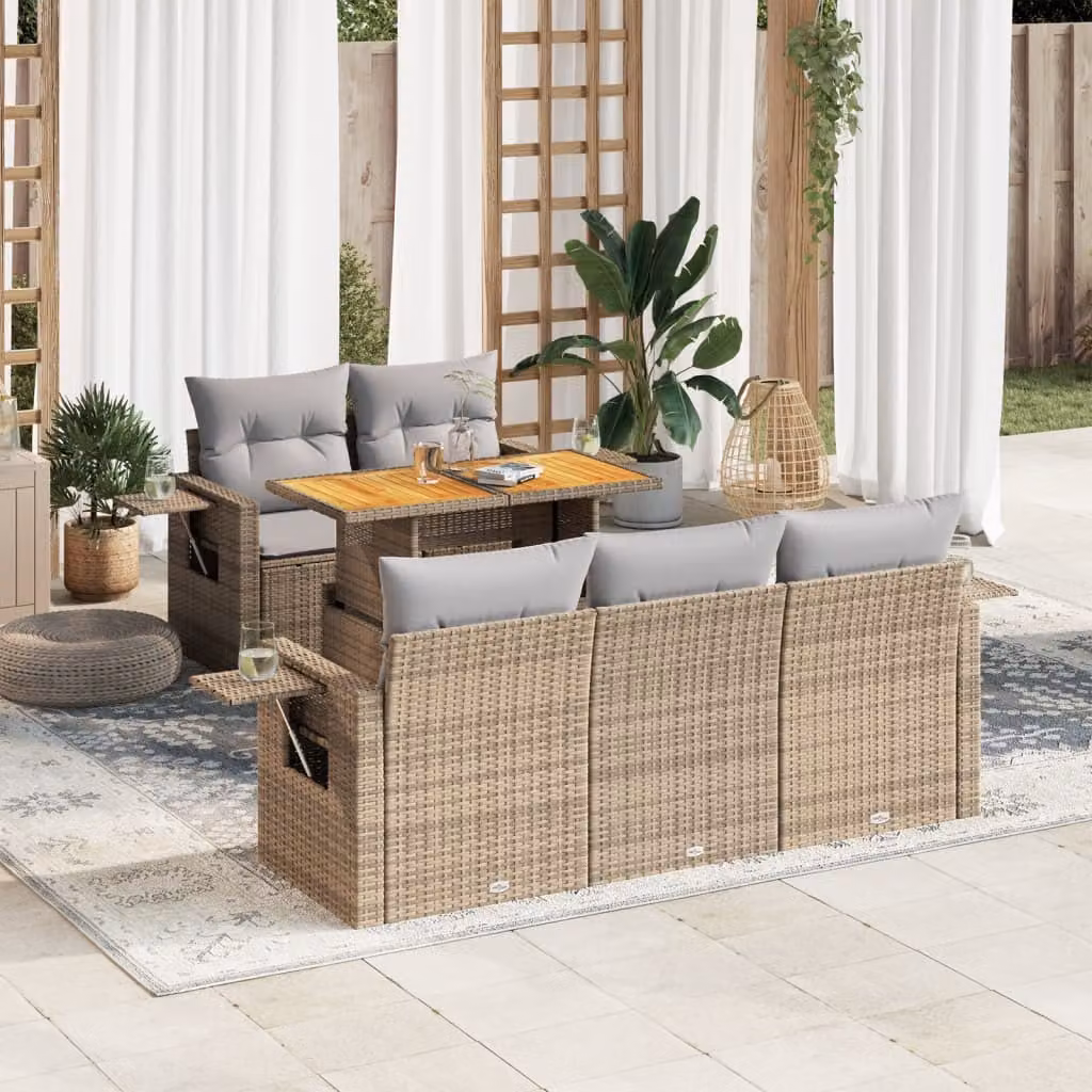 Maison Exclusive - Set Divano da Giardino 6 pz con Cuscini Beige in Polyrattan
