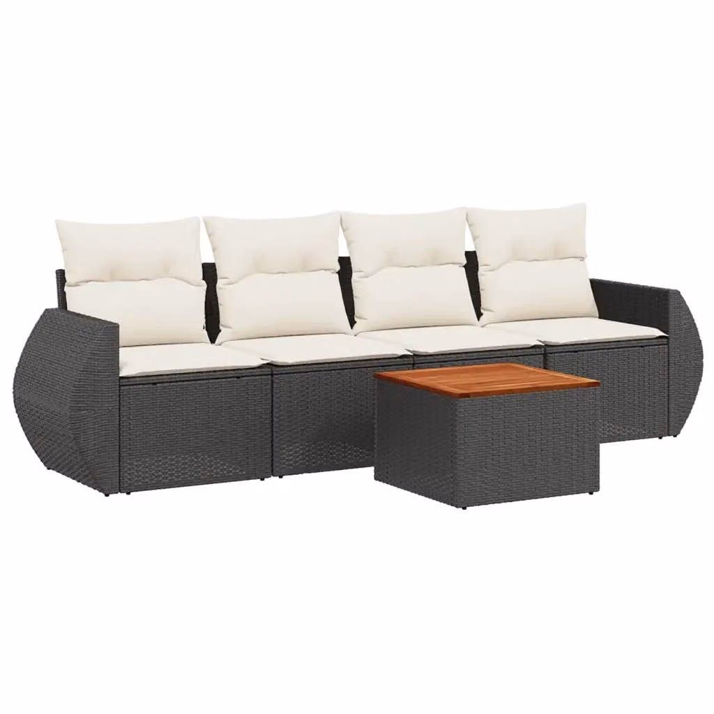 vidaXL Set Divani da Giardino 5 pz in Polyrattan Nero con Cuscini e Tavolino – 2