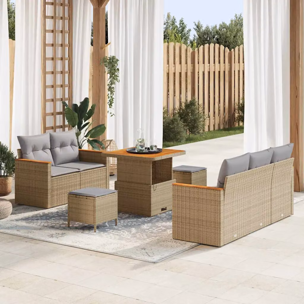 Set Divano da Giardino vidaXL 10 Pezzi con Tavolino e Ottoman Beige e Grigio – 1