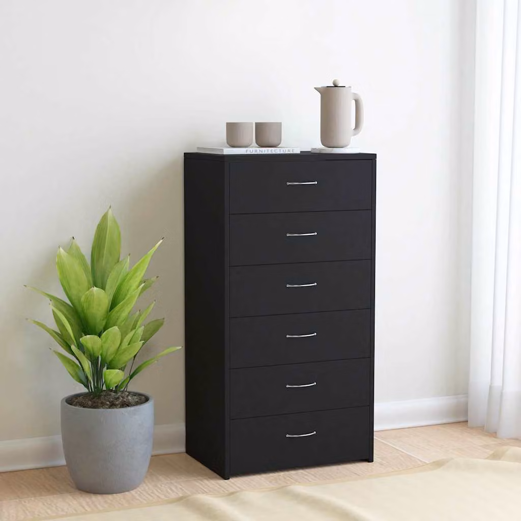 Credenza vidaXL con 6 Cassetti Nera in Legno Multistrato L: 50 cm, P: 34 cm, H: 96 cm