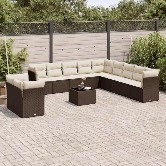Set Divani da Giardino 12 pz con Cuscini Marrone in Polyrattan 3249732