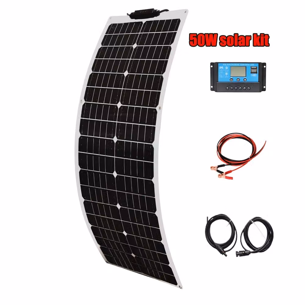 Kit di pannelli solari flessibili monocristallini, alta efficienza del 21,8%, ideale per applicazioni off-grid, kit solare 12V50W