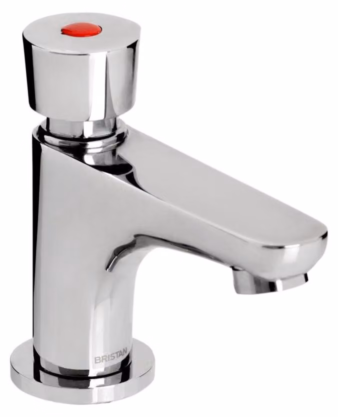 Miscelatore monocomando per lavabo, cromo, con chiusura automatica, sistema soft-touch, portata di 5 litri/minuto