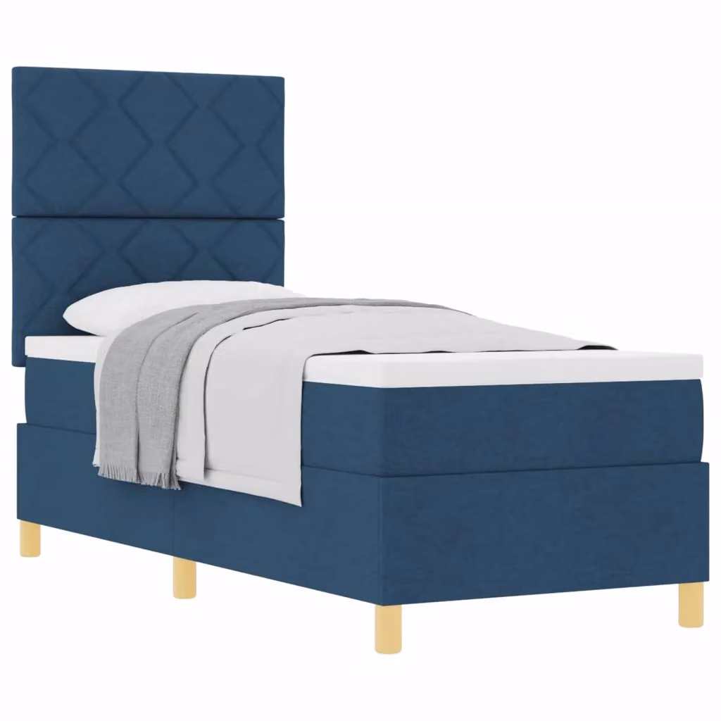 Letto a molle con testiera vidaXL in tessuto blu con struttura in legno e design moderno L 80 x P 200 cm – 2