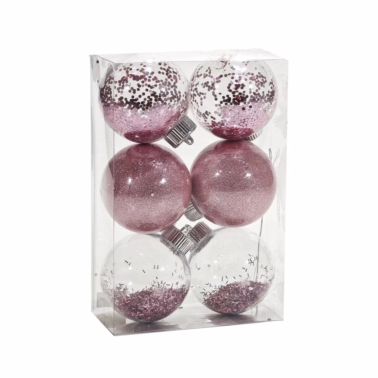 VESTIAMO CASA Set di 6 palline di Natale rosa in vetro con decorazione geometrica, diametro: 8 cm – 1