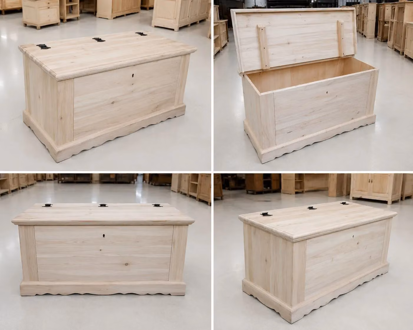 Cassapanca classica a doppia apertura in legno di pino grezzo Mobili 2G L: 100 cm, P: 43 cm, H: 50 cm – 1