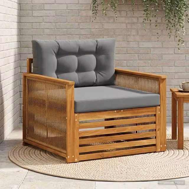 Divano centrale da esterno moderno vidaXL in legno di acacia color naturale con cuscini grigio antracite – 1