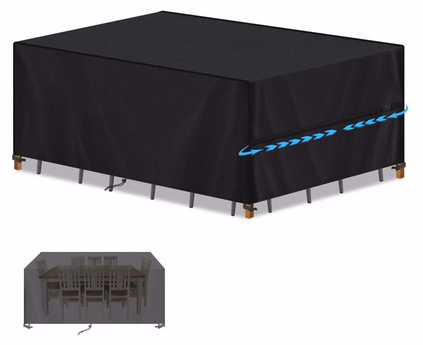 Copertura protettiva per mobili da giardino, 190x90x80 cm, colore nero, tessuto Oxford 420D, resistente ai raggi UV, impermeabile e resistente alle intemperie