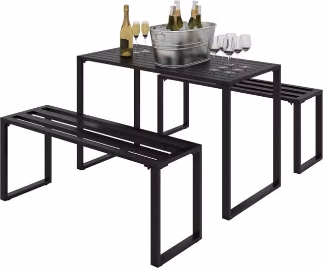 Set tavolo e panche da giardino per 4 persone - Xylo - metallo nero