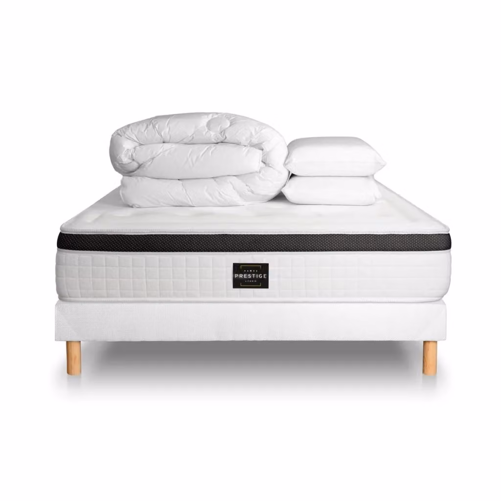 Set letto completo Privilège Prestige Literie bianco con materasso 200x200 cm, box spring con doghe, 2 cuscini e piumino – 2