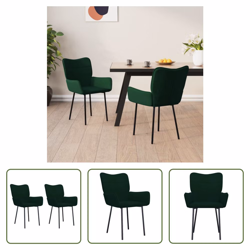 The Living Store Sedie da pranzo 2 pezzi. Velluto verde scuro