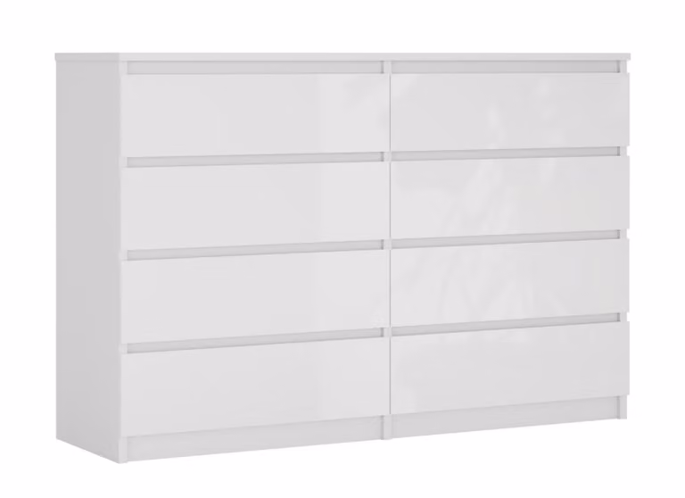 Cassettiera 8 cassetti, bianco opaco / bianco lucido, 138 x 101 x 39 cm