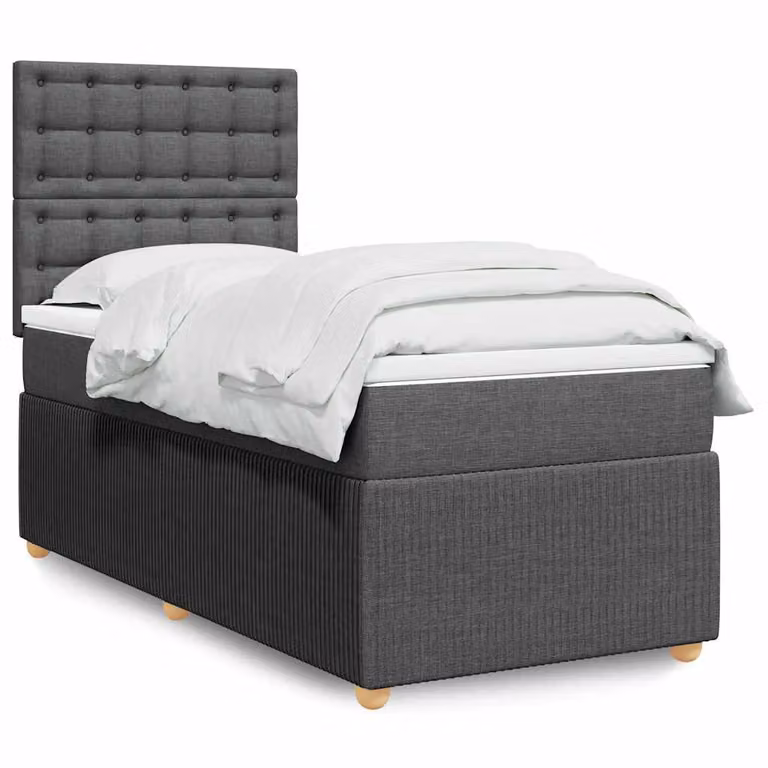 vidaXL Giroletto a Molle con Materasso Ibrido in Tessuto Grigio e Bianco, L/P/H: 90 x 190 cm