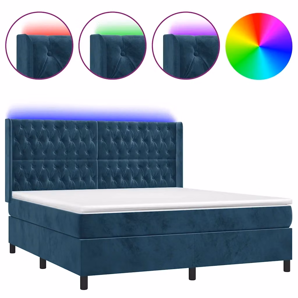 Letto Ibrido vidaXL con Materasso, Struttura in Velluto Blu e Legno di Larice, Illuminazione LED Sotto il Letto e Porte USB, L/P/H: 160 x 200 x 128 cm – 2