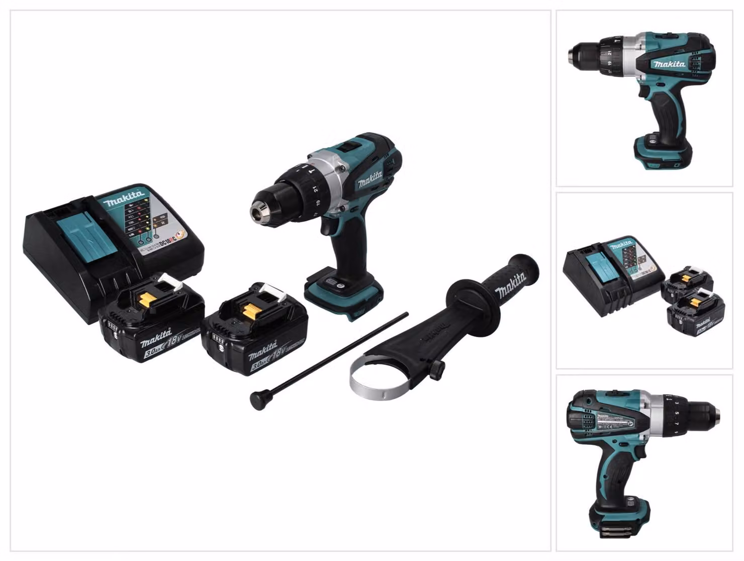 Makita DHP 458 RF 18 V 91 Nm Trapano a percussione a batteria + 2 batterie da 3,0 Ah + caricabatterie