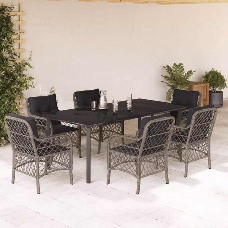 Maison Exclusive - Set da Pranzo da Giardino 7 pz con Cuscini in Polyrattan Grigio