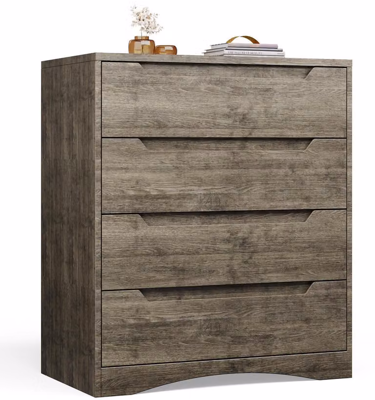 Comodino con 4 cassetti, dimensioni 71 x 41 x 82 cm, colore grigio scuro