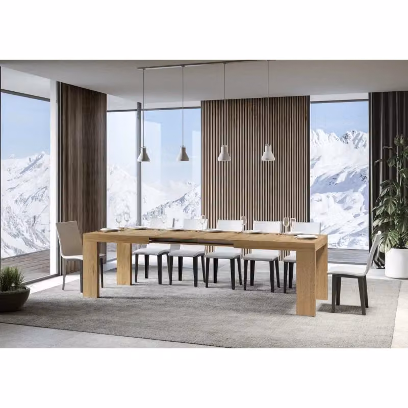 Tavolo allungabile rettangolare Roxell in finitura rovere marrone con piano in laminato MDF – 2