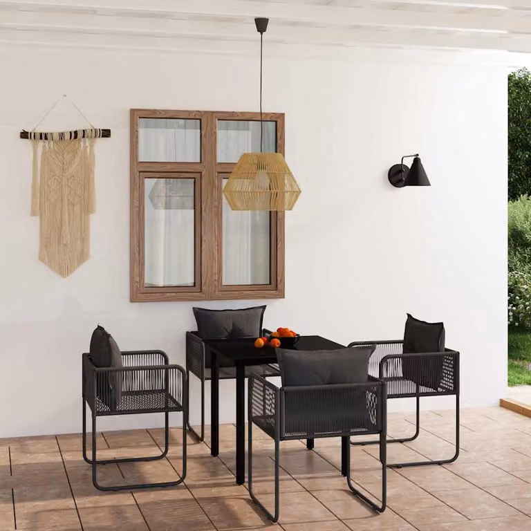 Set da Pranzo da Giardino Moderno vidaXL in Acciaio Verniciato Nero e Vetro, 5 Pezzi