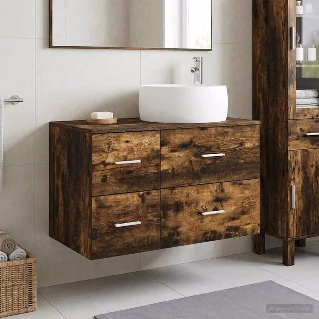 Set di mobili per il bagno 2 pz Rovere Fumo 3404004
