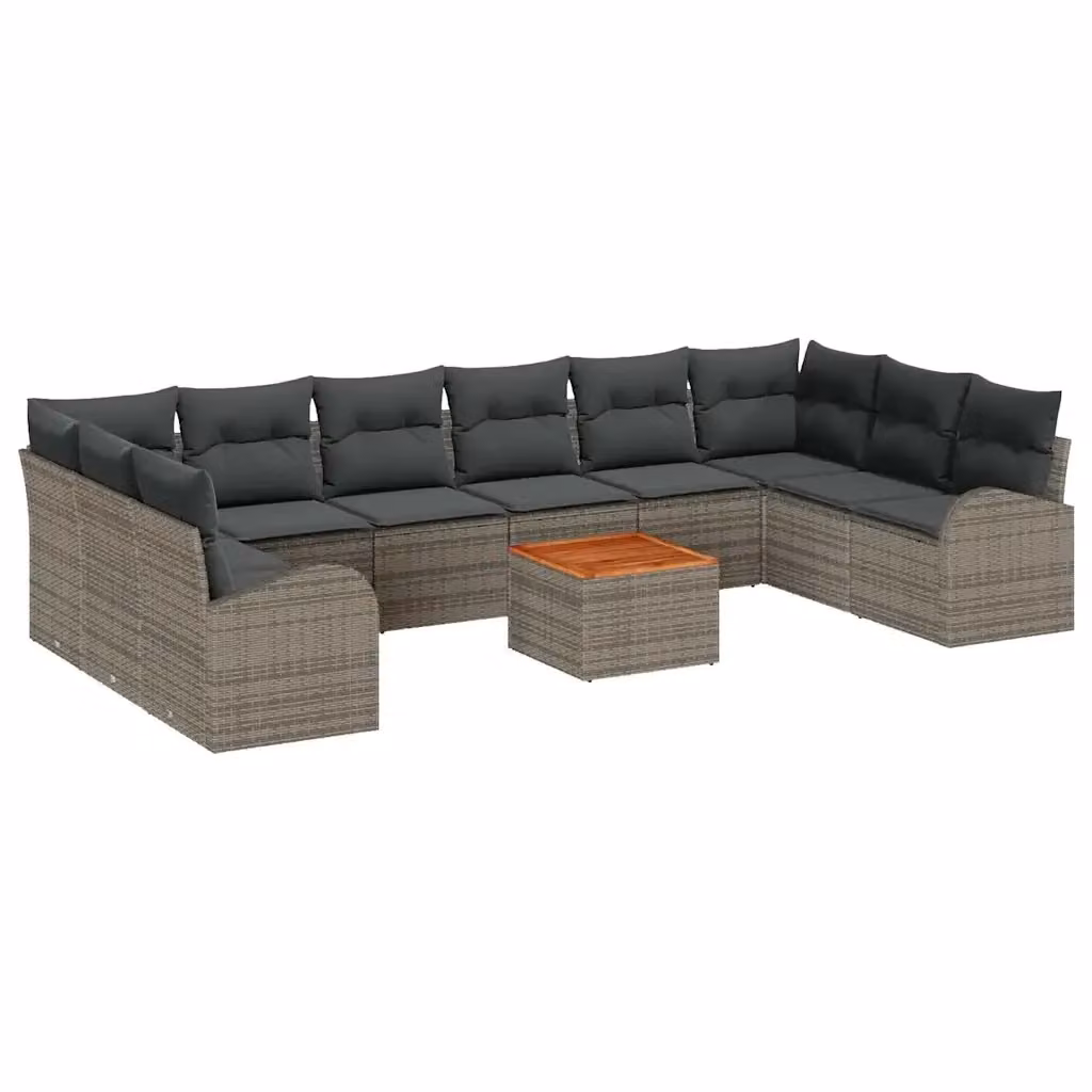 Set Divano da Giardino vidaXL 11 pz a forma a U in Polyrattan Grigio con Cuscini e Tavolino – 2
