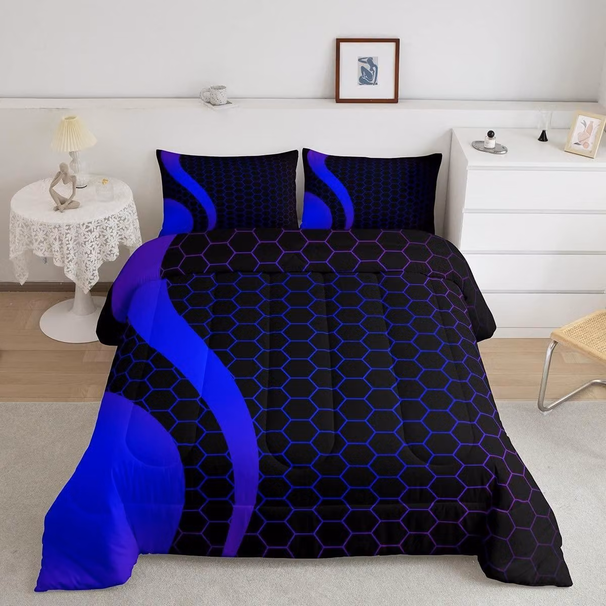 Set di lenzuola geometriche a forma di esagono per bambini, traspirante e dal design moderno