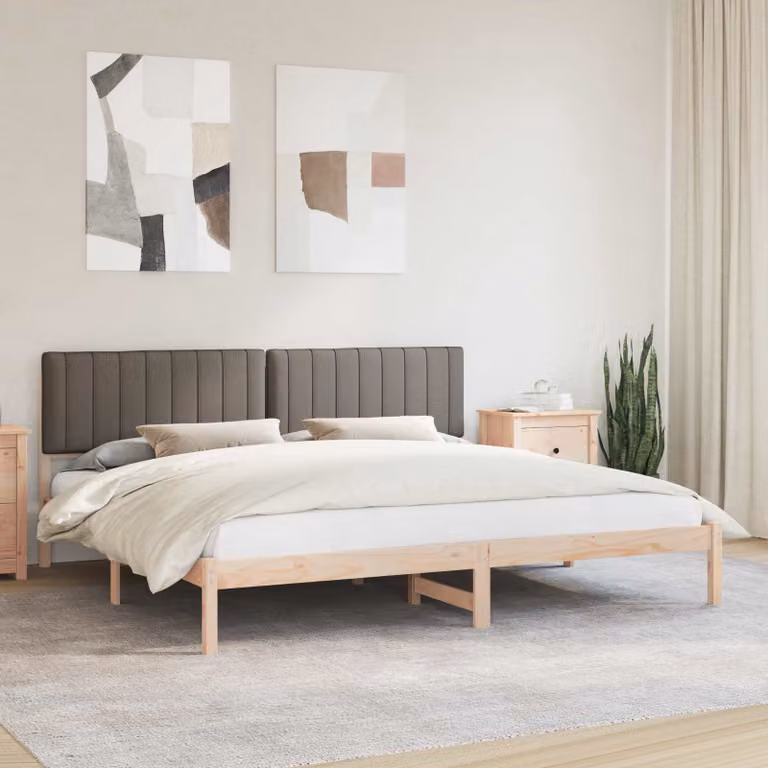 Letto moderno vidaXL con testiera rivestita in tessuto e struttura in pino massello, 200 x 200 cm