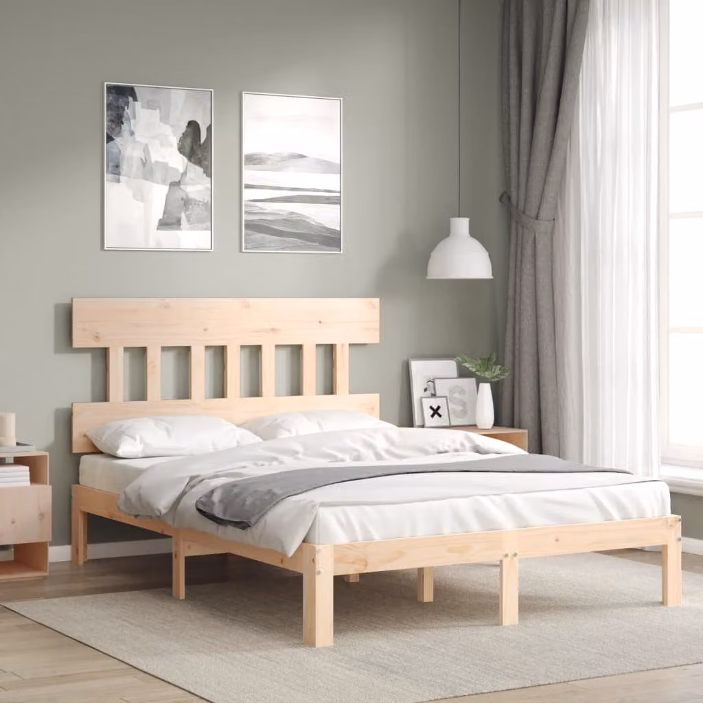 vidaXL Giroletto con Testiera in Legno di Pino Massello, Stile Rustico, L/P/H: 120 x 200 x 81 cm