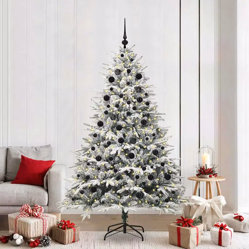 Albero di Natale artificiale moderno vidaXL verde con luci LED bianco caldo e set di palline in PVC e metallo